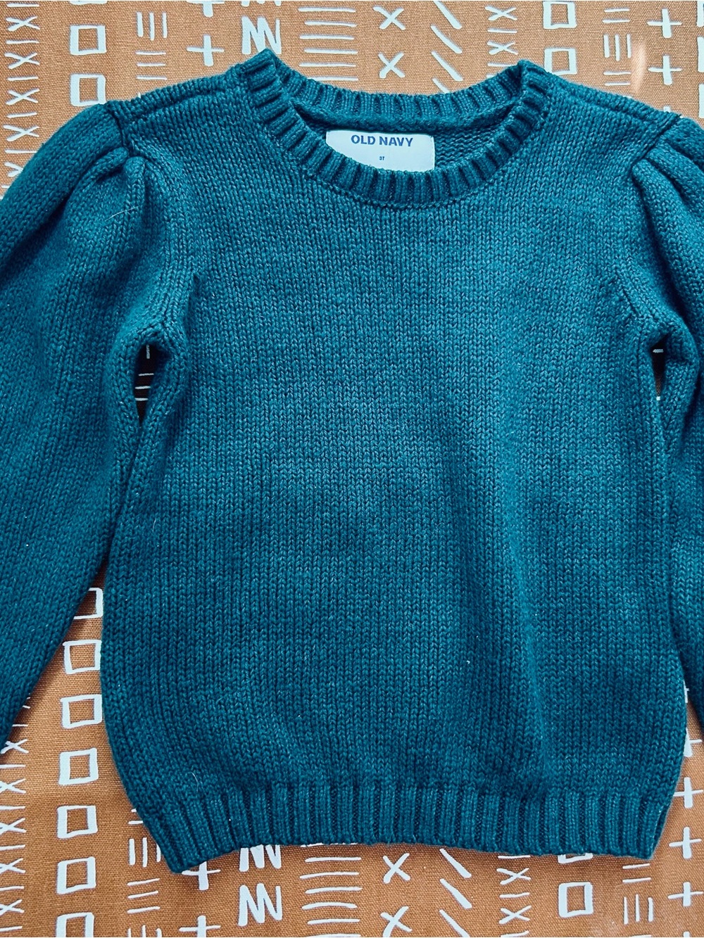 Old Navy forest green kids Teal Crewneck Sweater puff sleeves
